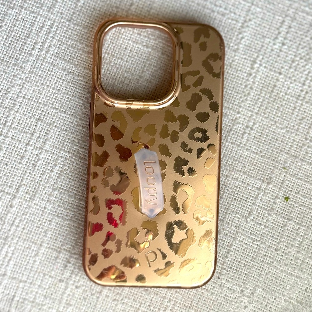 IPHONE 14 PRO Gold Leopard LOOPY CASE